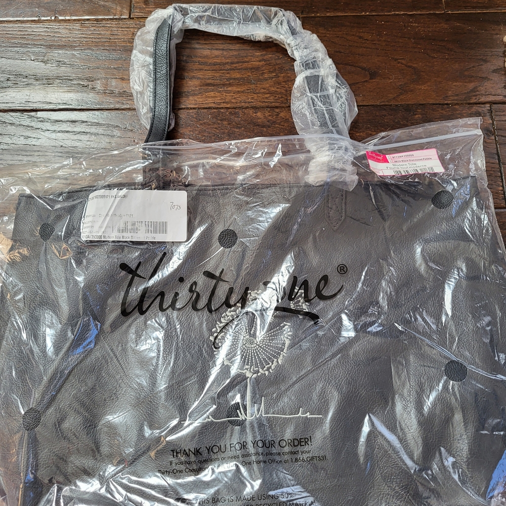 Thirty-One Black Distressed Pebble Market Tote Bag With Custom Dandelion Design
